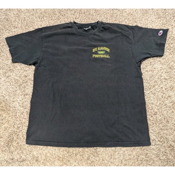 Vintage 90s Champion T-Shirt Mens XL Black Saint Xavier Louisville Made In USA - Picture 1 of 7